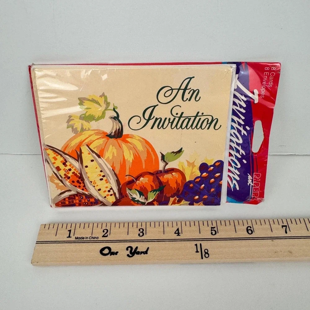 Vtg Package of 8 An Invitation‎ Greeting Card Fall Autumn Party Invite Sealed